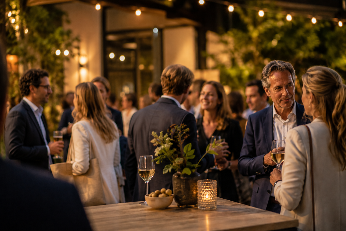 Zakelijke nazomerborrel met zachte verlichting